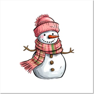 Cute Snowman Pink Christmas 2023 Posters and Art